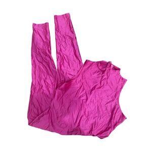 SKIMS Size 4X Shine Spandex Catsuit Jersey Mock Neck Sleeveless Catsuit Hot Pink
